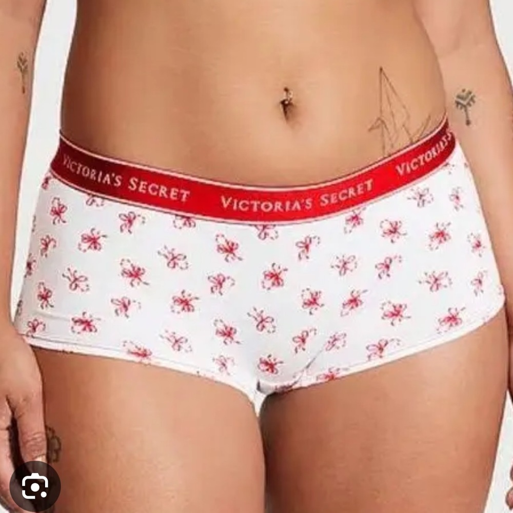 Victoria's Secret White and Red Boyshort Panty